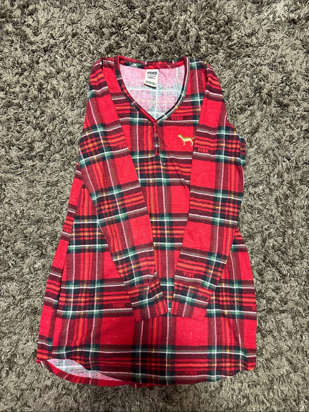 PINK Victoria's Secret Red Green Plaid Henley Nightgown